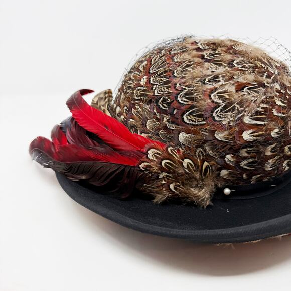 Vintage Don Anderson for Trio Accessories Feather PeachFelt Wool Bowler Hat - Picture 2 of 12